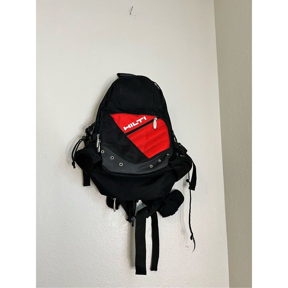 Hilti Tool Travel Backpack Handles black Red Multi Pockets 5 Zippers